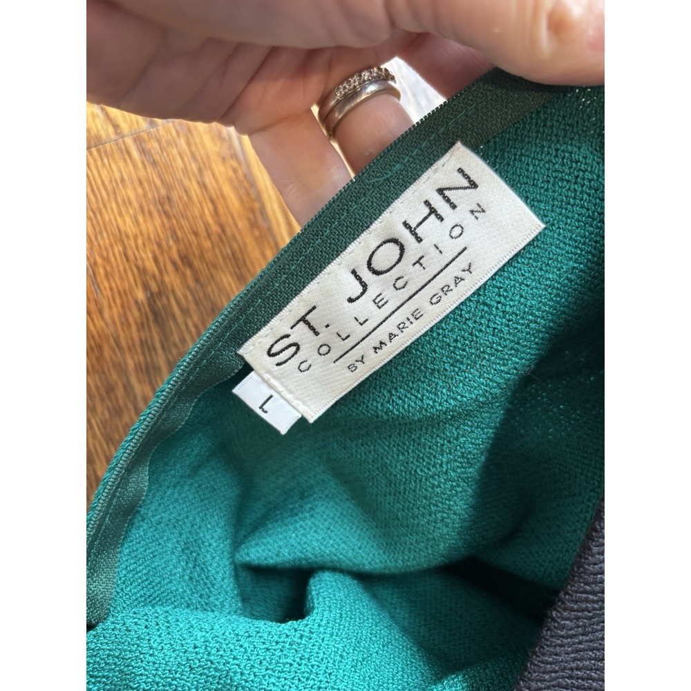 Vintage St. John Short Sleeve Teal Knit Sweater Size Large Made USA Old Money - Picture 4 of 8